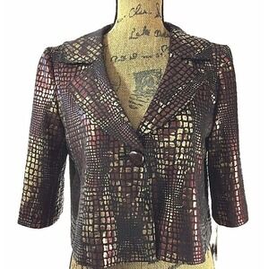 NWT For Wear NY Jacket SMALL Black Brown Gold Python Dot Blazer Swing Work
